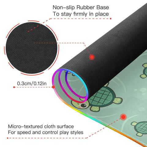 Cute Turtle Wireless Charging Mouse Pad for Mobile Phone Extra Large Gaming Mousepad with 13 Lighting Modes Extended Desk Mat for MacBook PC Laptop Desk Office Home Gaming