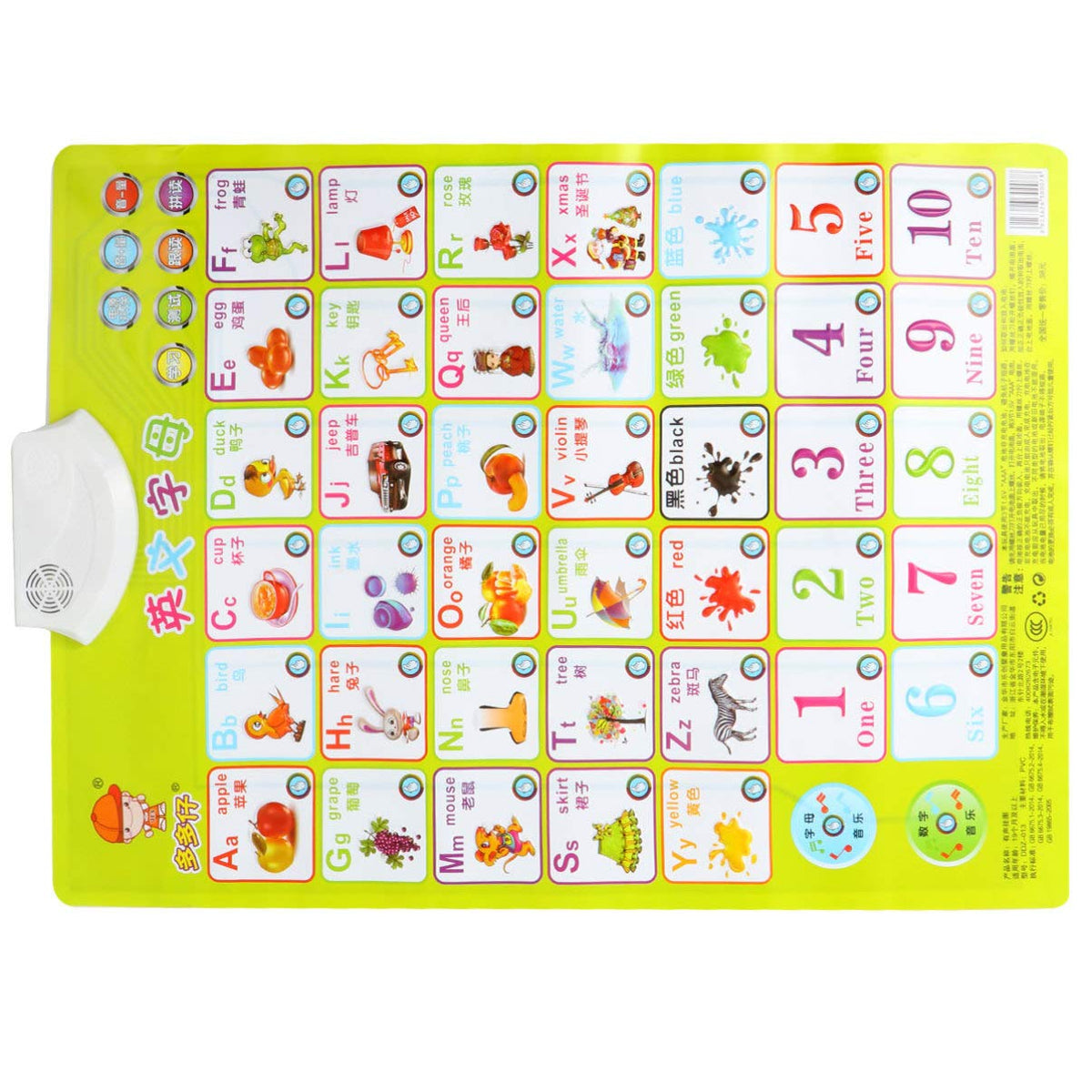 NUOBESTY Electronic Interactive Wall Chart Talking English Chinese Vocabulary Baby Early Education Audio Digital Learning Chart Preschool Toy Sound Toys for Toddler Kids