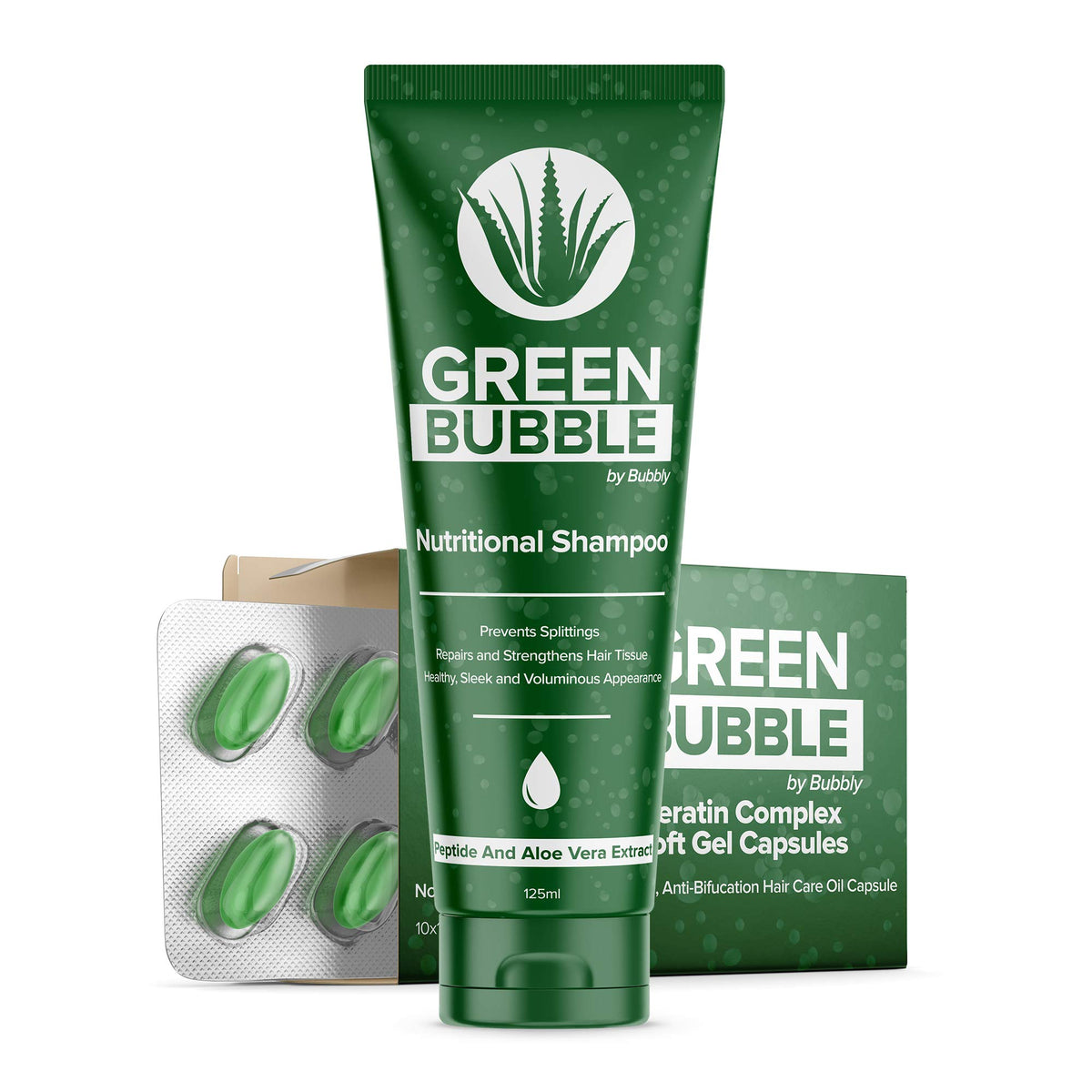 Green Bubble Hair Growth Complex by Bubbly, With Nutritional Shampoo and Hair Oil Capsules for Stronger & Healthier Hair
