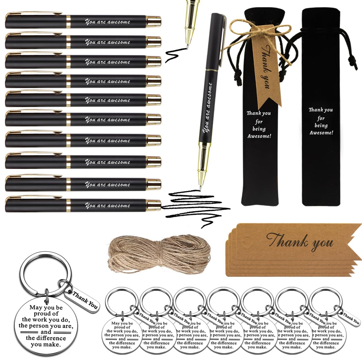 12 Set Employee Appreciation Thank You Gifts bulk inspirational ballpoint personalized motivational pens Inspirational Keychain for Employee Teacher Coworker School Office Team Supplies better togethe