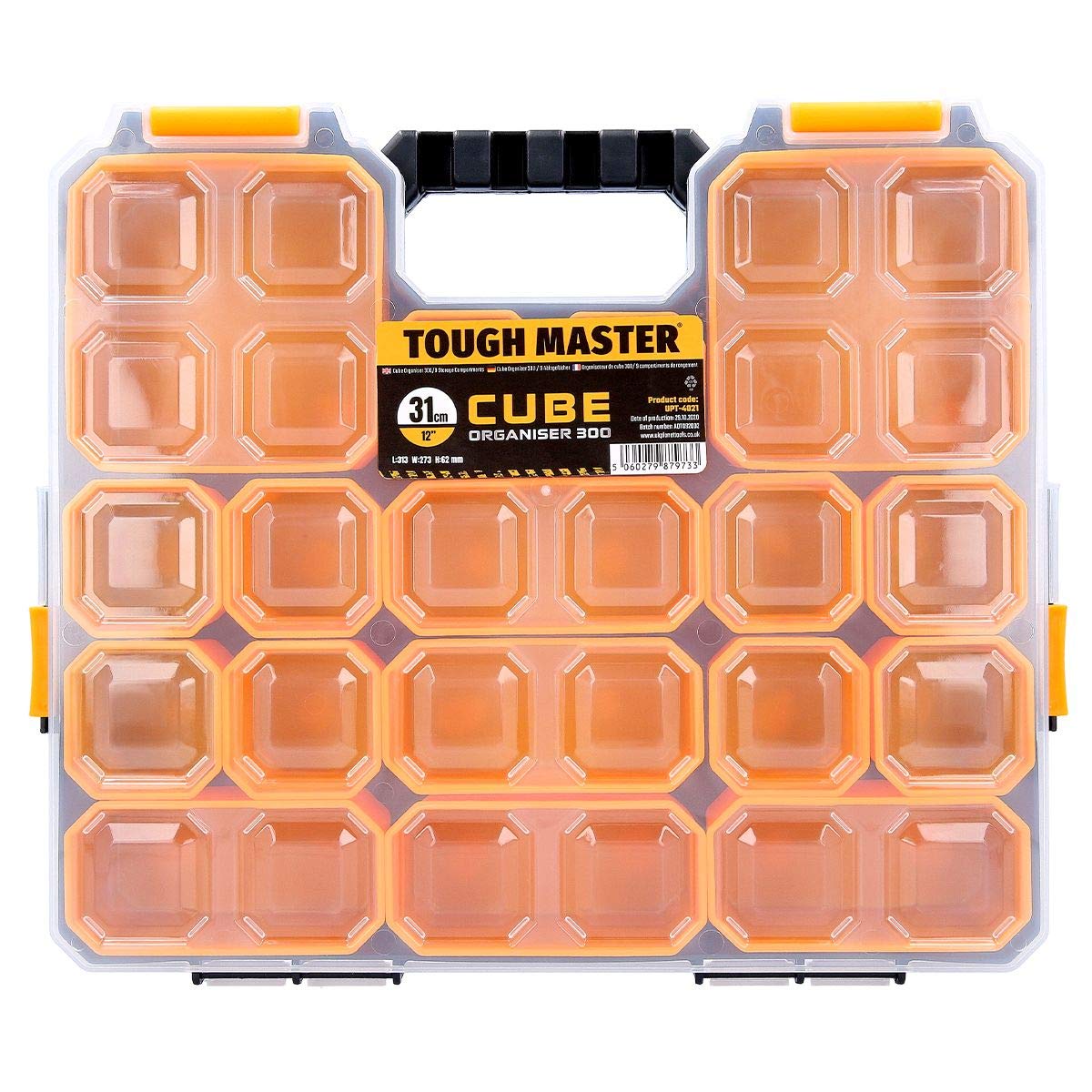 Tool Box Tool Organiser 9 Storage Compartments Plastic Carry Case Different Sizes Transparent Lid 2 Sliding Side Locks Lightweight With Ergonomic Handle TOUGH MASTER
