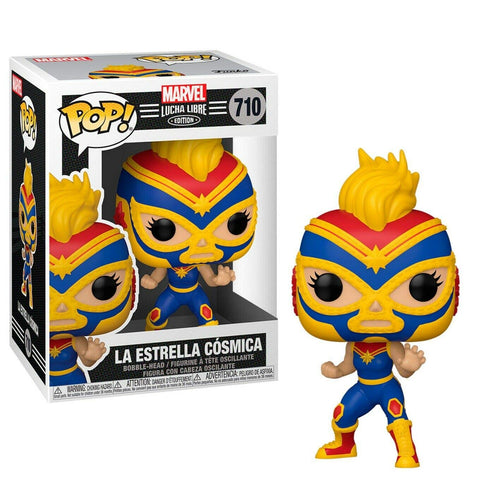 La Estrella Cosmica Captain Marvel Pop #710 Pop Marvel Luchadores Vinyl Figure (Bundled with EcoTek Protector to Protect Display Box), 3.75 inches