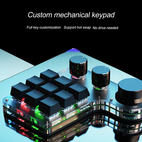 Walfront RGB Backlit Mechanical Gaming Keyboard 9 Keys 3 Knobs Customizable Red Switch USB Mini Keypad RGB Lights for Gaming Custom Range for Office