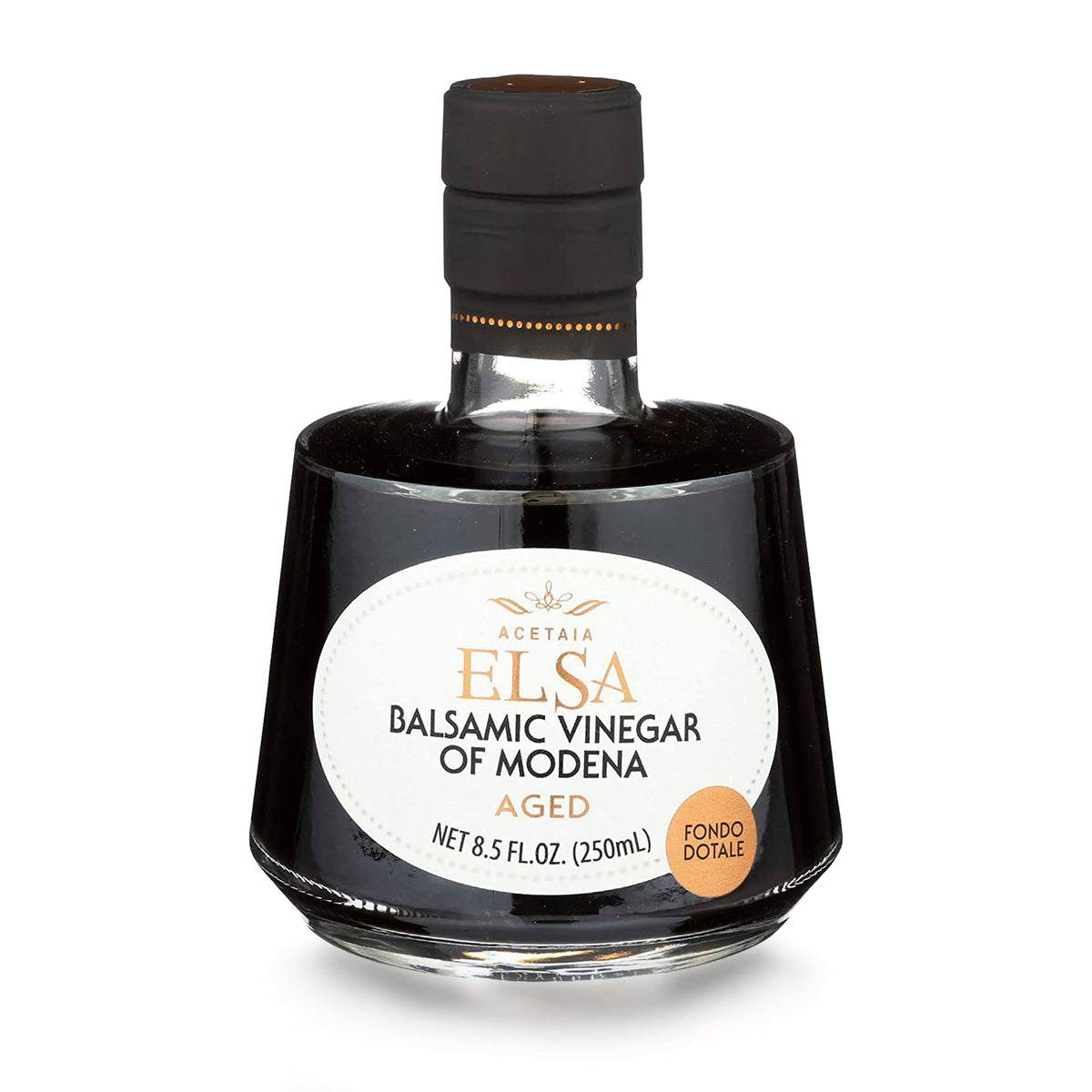 Elsa Aceto Balsamico di Modena, Traditional Italian Balsamic Vinegar IGP Italy, Aged in Oak Barrels, Bottle with Cork Dosing Cap, Medium-Low Density, 250ml (8.4oz)