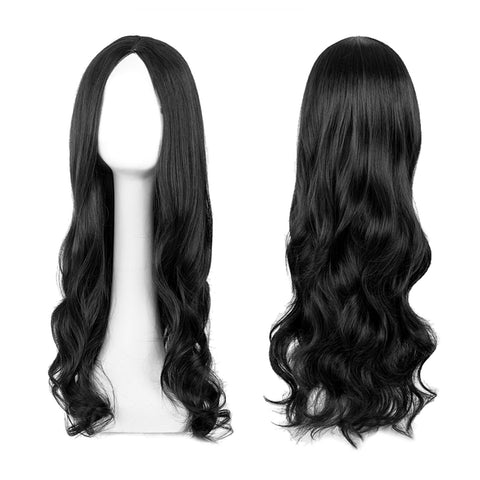 EUPSIIU Long Black Wave Wigs for Women Girls, 27â€™â€™ Long Curly Wigs Ladies Fancy Dress Wig Synthetic Hair Wigs, Women's Charming Full Hair Long Replacement Wigs for Cosplay Party, Daily Use (Black)