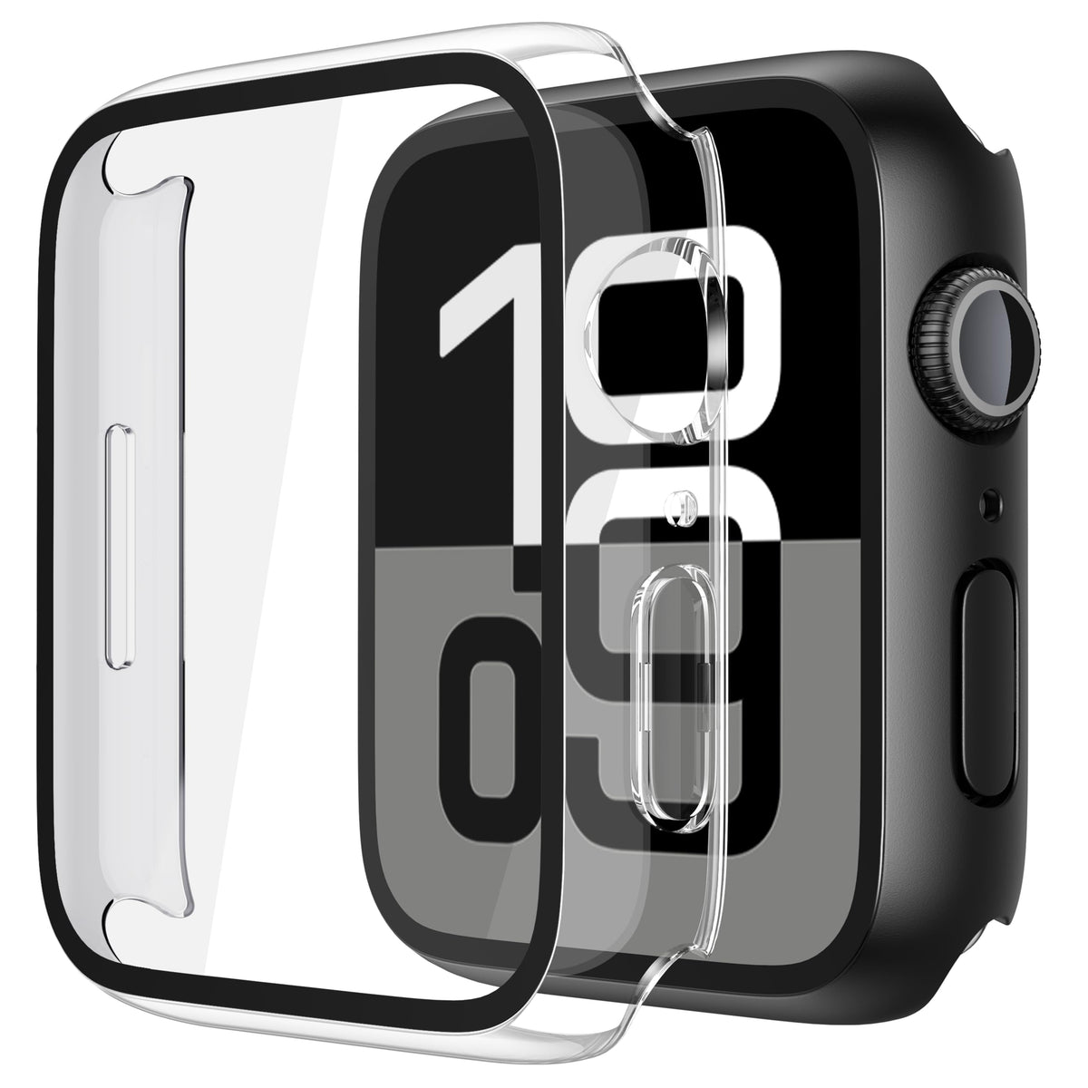 Piuellia 2 Pack Hard Protective Case Screen Protector Compatible with Apple Watch Series 10 42mm, Anti-Drop Ultra-thin Full Coverage PC Cover for iWatch, 1 Black + 1 Transparent