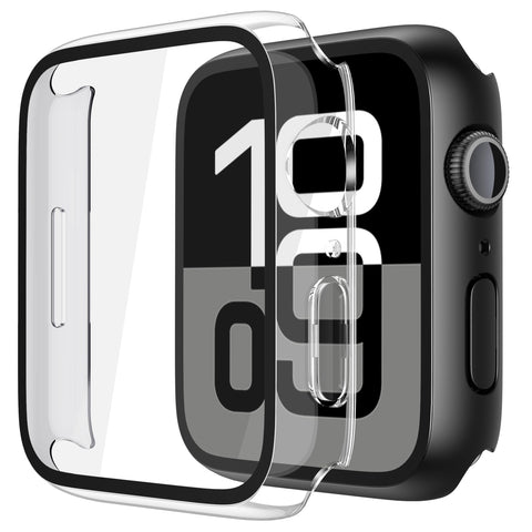 Piuellia 2 Pack Hard Protective Case Screen Protector Compatible with Apple Watch Series 10 42mm, Anti-Drop Ultra-thin Full Coverage PC Cover for iWatch, 1 Black + 1 Transparent