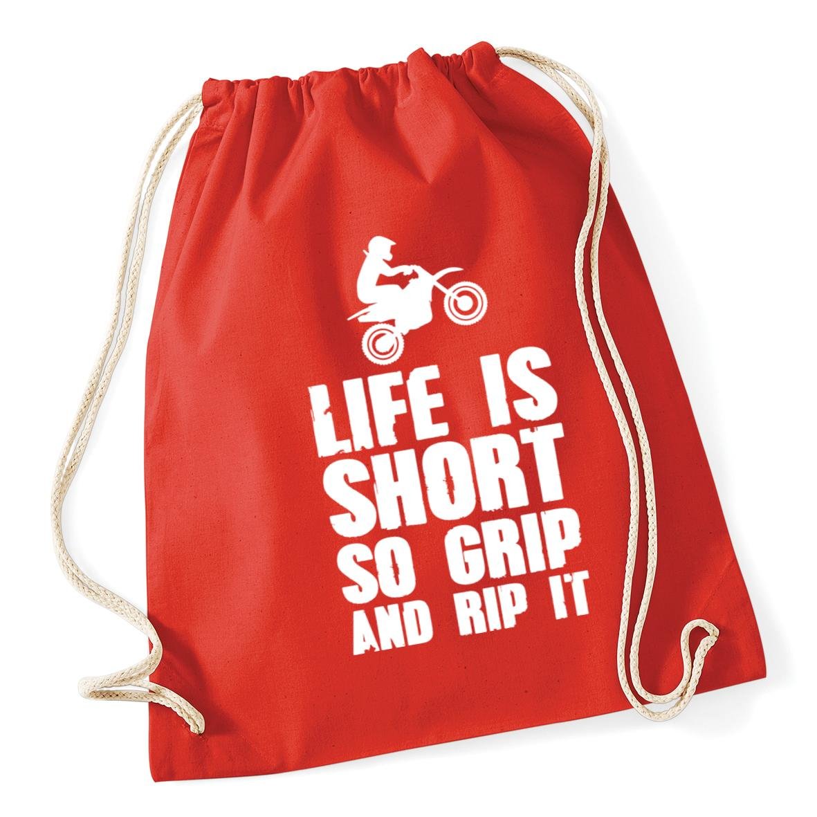 HippoWarehouse Life is short so grip and rip it Motocross Drawstring Cotton School Gym Kid Bag Sack 37cm x 46cm, 12 litres