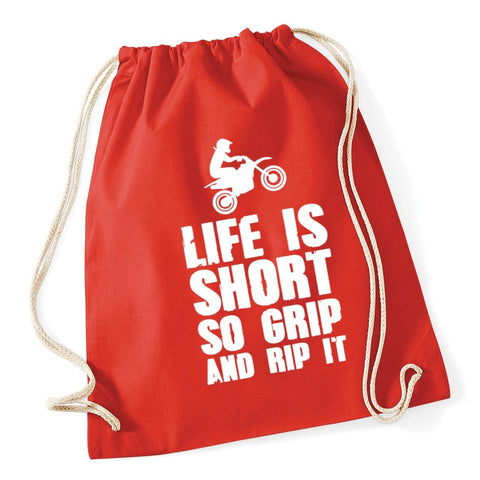 HippoWarehouse Life is short so grip and rip it Motocross Drawstring Cotton School Gym Kid Bag Sack 37cm x 46cm, 12 litres