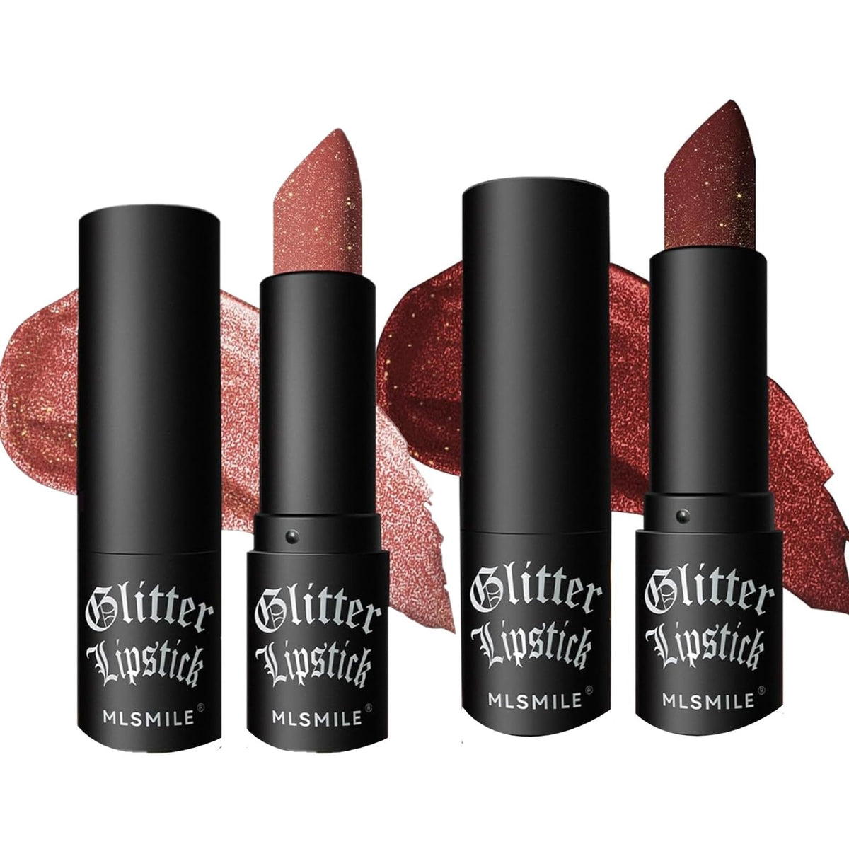 KARLOR Lipstick Sets, 2 PCs Glitter Lipstick pink shiny matte lipstick Diamond Shimmer Metallic lipstick long lasting Sparkly waterproof lipstick Glossy Finish diamond lipstick pink darkred (02+07)