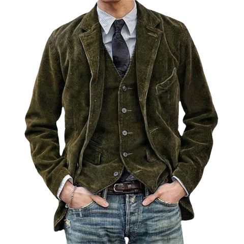 HanzhuoLG Men's Solid Color Fashion Casual Corduroy Jacket Retro Front Pocket Design Blazer Jacket Coat army green XL