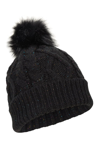 Mountain Warehouse Storm Womens Waterproof Beanie - Fleece Lining, Warm & Cosy, Faux Fur, One Size - Best for Autumn Winter, Outdoors, Hiking & Trekking Black