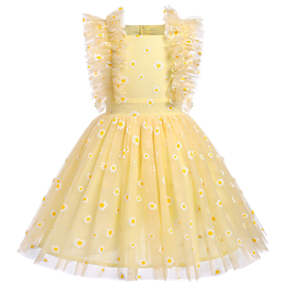 3rd 4th Birthday Girl Outfit: Third Fourth Birthday Dress for Girls Cake Smash Toddler Boho Rainbow Princess Dresses Party Pageant Gown Kids Mini Tutu Skirt Photoshoot Yellow Daisy 3-4T
