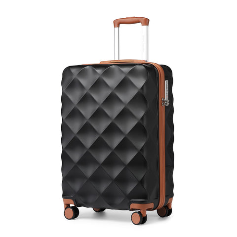 British Traveller 20" Small Suitcase Durable ABS+PC Hard Shell Luggage Lightweight Cabin Suitcase with 4 Spinner Wheels TSA Lock YKK Zipper(Black Brown)