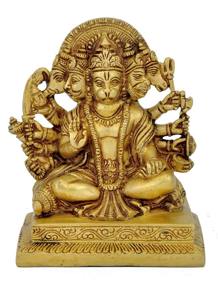 SkyWalker Metal Brass Hanuman Religious Idol Figurine Hindu God Sculpture; (Five Faced) Panchmukhi Bajrangbali Sankat Mochan Hanuman Murti