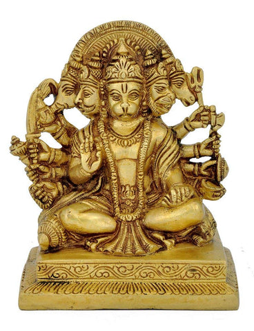 SkyWalker Metal Brass Hanuman Religious Idol Figurine Hindu God Sculpture; (Five Faced) Panchmukhi Bajrangbali Sankat Mochan Hanuman Murti