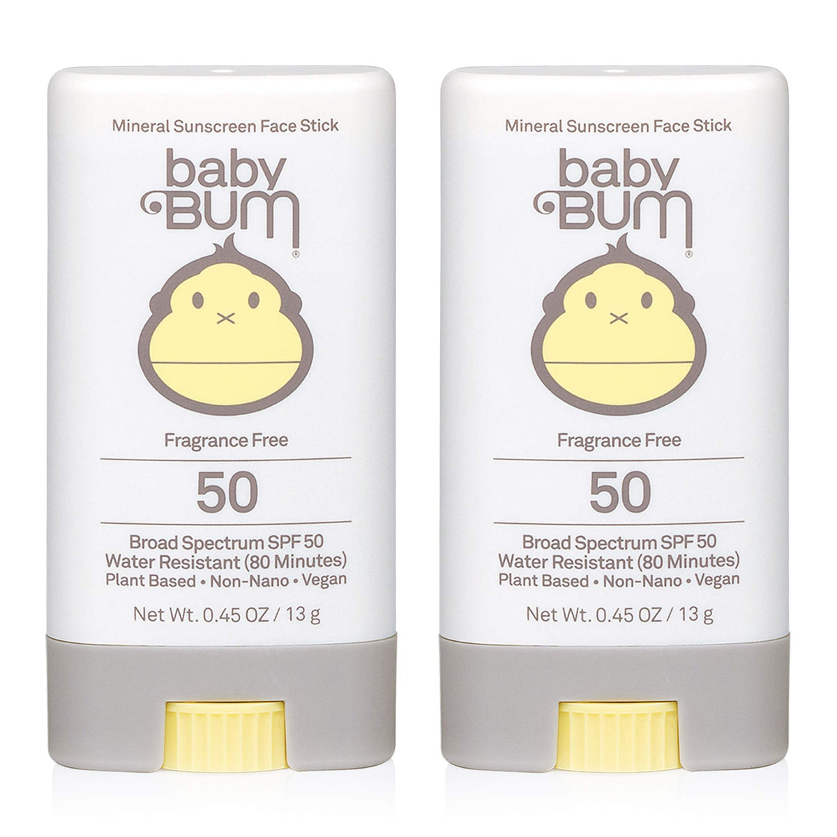 Baby Bum Mineral Sunscreen Face Stick - SPF 50 - UVA,UVB Face and Body Protection - Fragrance Free Safe for Sensitive Skin- Travel Size 0.45 Ounce (Pack of 2)