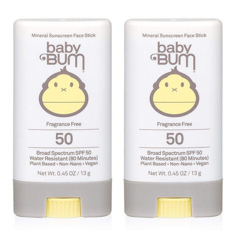 Baby Bum Mineral Sunscreen Face Stick - SPF 50 - UVA,UVB Face and Body Protection - Fragrance Free Safe for Sensitive Skin- Travel Size 0.45 Ounce (Pack of 2)