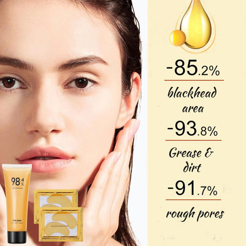 Gold Foil Peel off Mask, 98.4% Gold Facial Mask, Gold Face Mask & Gold Eyes Mask & Brush Set, Beilingmei Gold Peel off Mask, Peel-Off Anti-Wrinkle Face Mask for Deeply Cleans (1pcs)