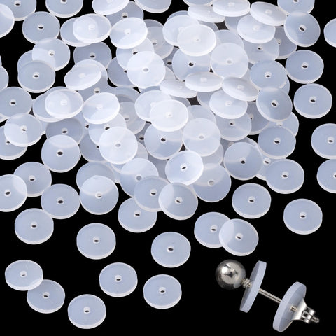 HINZIC 50Pcs Silicone Earring Backs Stopper for Piercings Clear Discs Stabilizer Pads for Droopy Ears Heavy Earring Non Pull 7mm Earlobe Support Patches