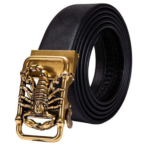 Dubulle Designer Men's Belt Bronze Ratchet Leather Belt for Men Gold Scorpion Autoamtic Buckle Adjustable Sliding 1 3/8 Gift Box