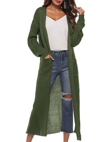 Womens Casual Long Sleeve Split Open Cardigan Knit Long Cardigan Sweaters with Pockets - - XX-Large