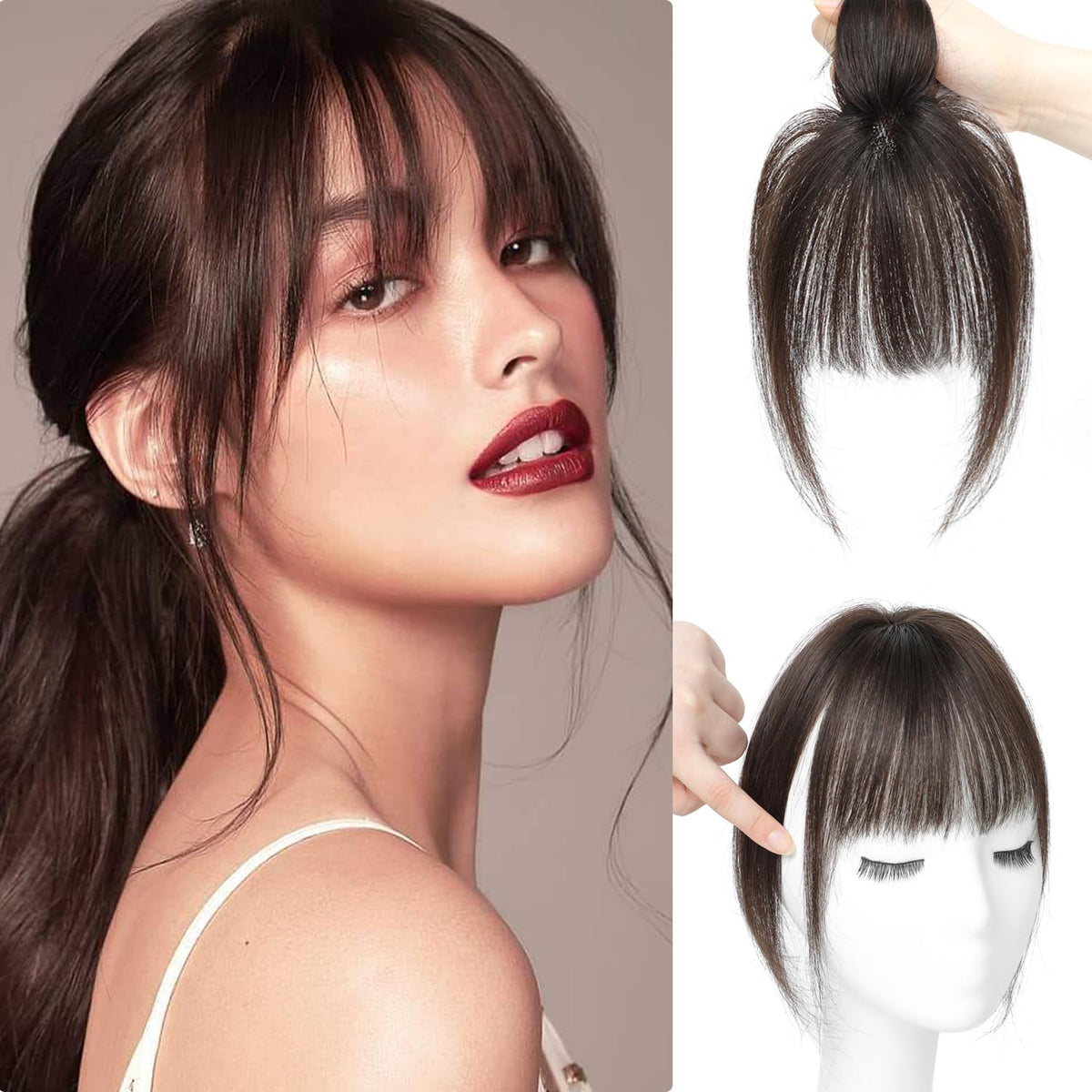 Lasunork Clip in Fringe Clip in Hair Extension Clip in Hair Extensions Real Human Hair 100% Human Hair Extensions Clip in Fringe Clip in Bangs 360ÃƒÆ’Ã†â€™ÃƒÂ¢Ã¢â€šÂ¬Ã…Â¡ÃƒÆ’Ã¢â‚¬Å¡Ãƒâ€šÃ‚Â°Cover Bangs For Daily Wear (Dark Brown)
