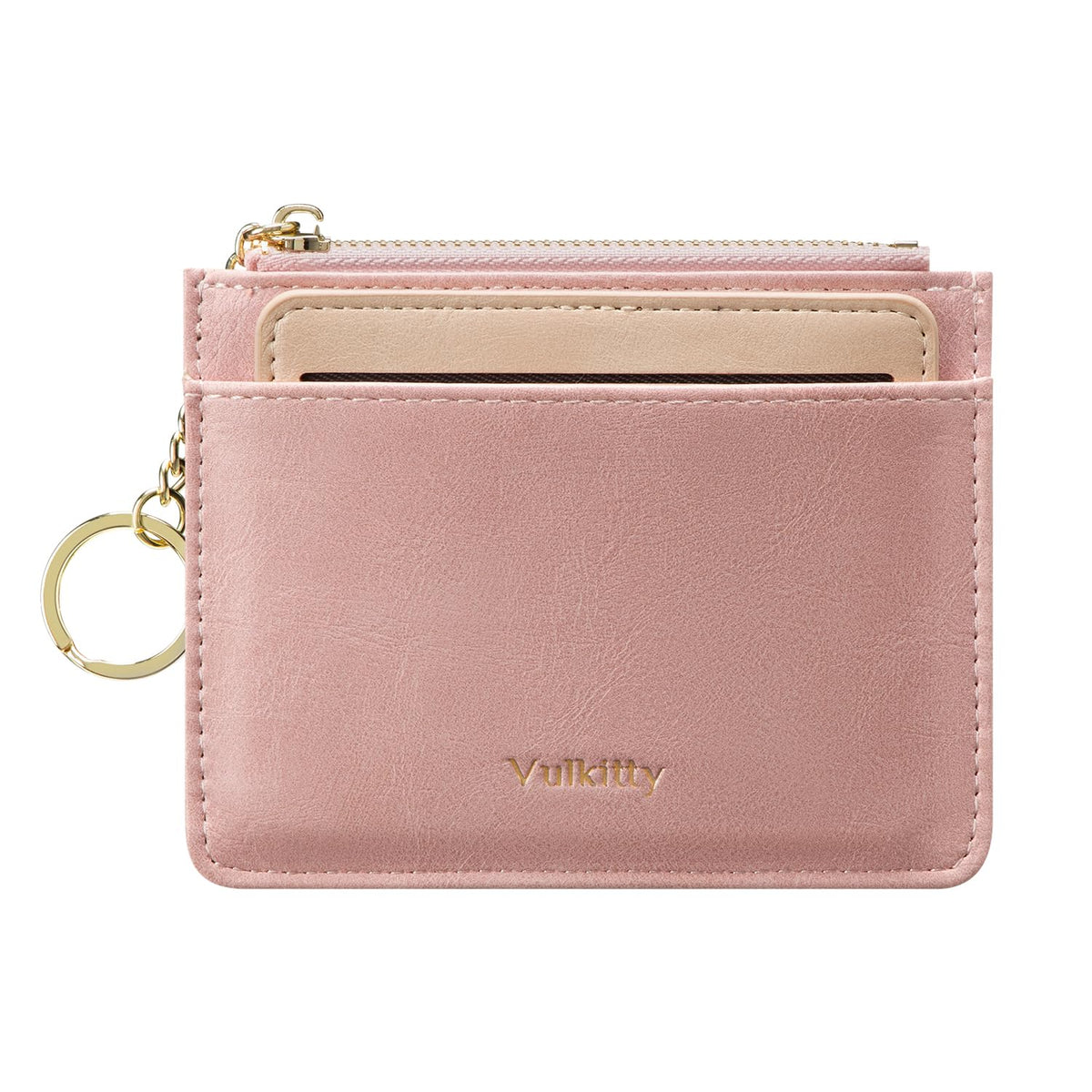 Vulkitty Womens Card Holder Slim Minimalist Leather Wallet with Removable ID Window Ladies Zipped Coin Purse Keychain Front Pocket Wallet