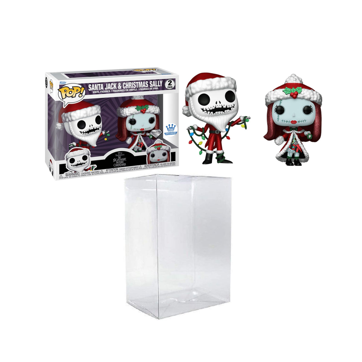 Funko Pop! Disney: The Nightmare Before Christmas 30th Anniversary - Santa Jack & Christmas Sally (Diamond) 2-Pack Shop Exclusive Bundled with a Byron's Attic Protector