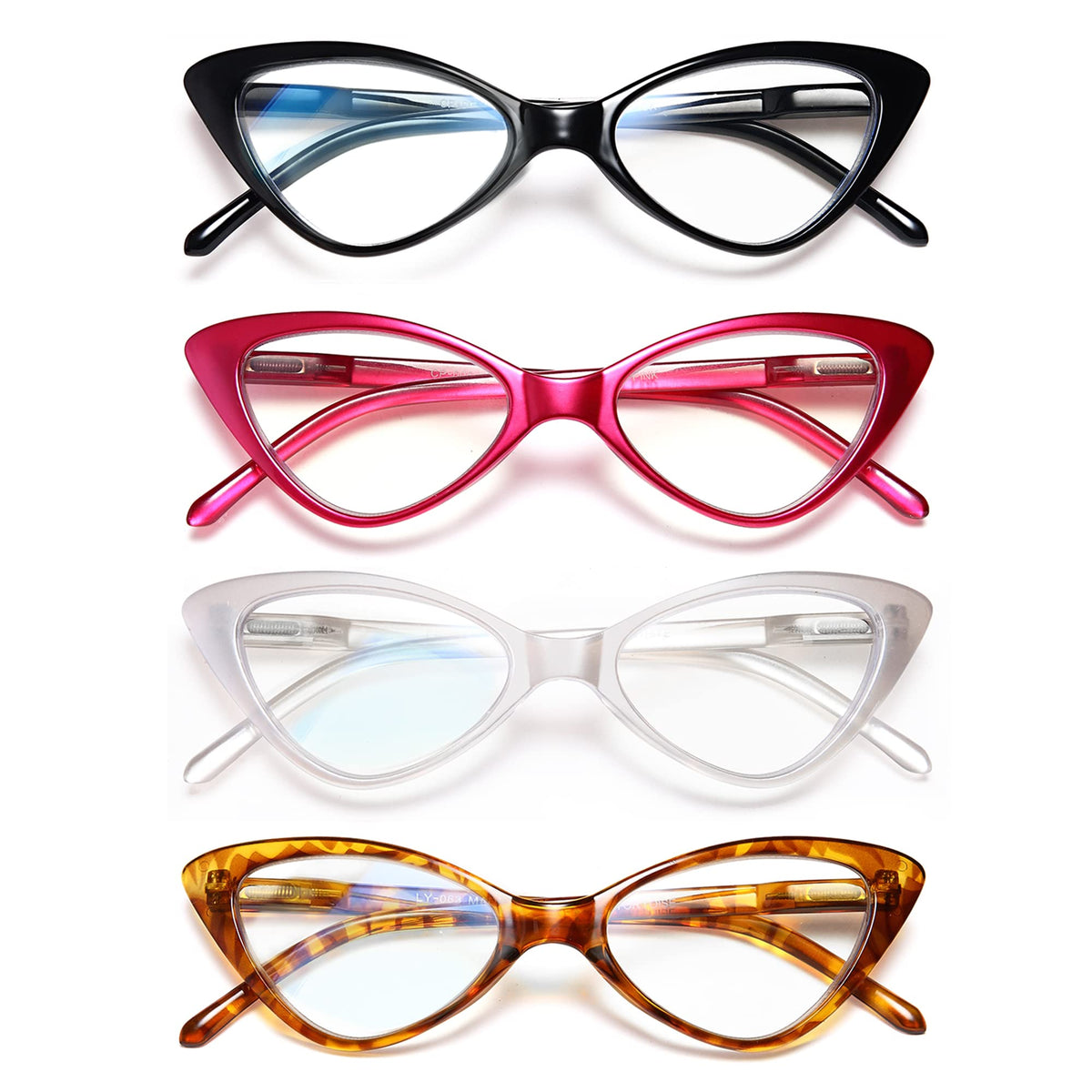 EYEURL 4-Pack Reading Glasses for Women, Fashion Cat Eye Blue Light Blocking Readers 1.75 with Spring Hinges, Anti-Glare/UV Rays