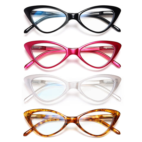 EYEURL 4-Pack Reading Glasses for Women, Fashion Cat Eye Blue Light Blocking Readers 1.75 with Spring Hinges, Anti-Glare/UV Rays