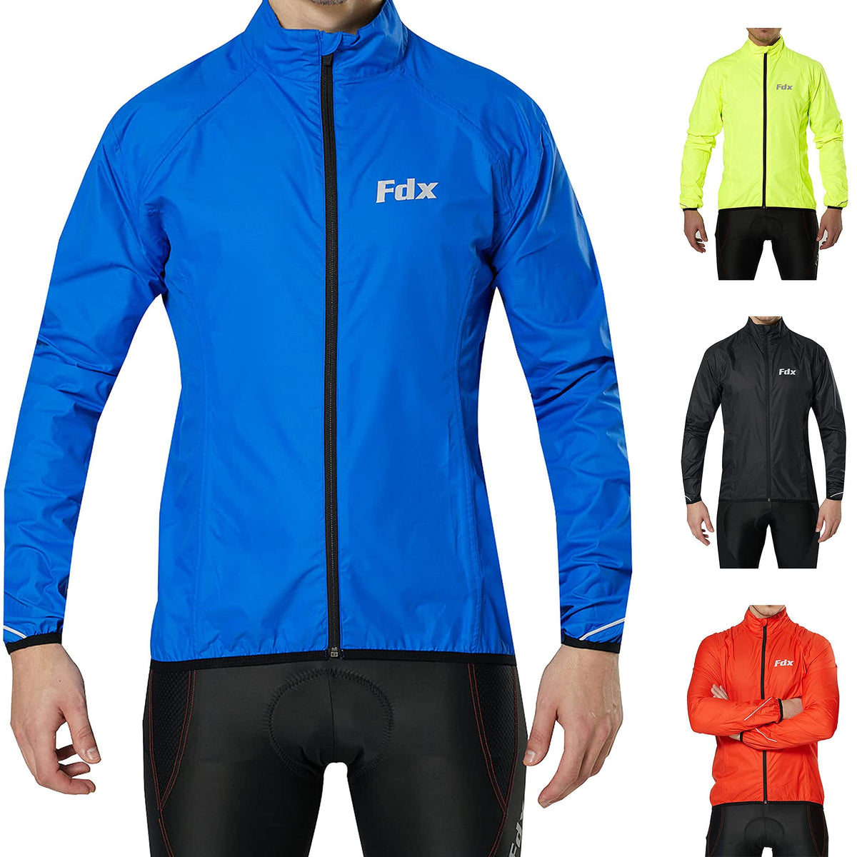 FDX MenÃƒÆ’Ã‚Â¢ÃƒÂ¢Ã¢â‚¬Å¡Ã‚Â¬ÃƒÂ¢Ã¢â‚¬Å¾Ã‚Â¢s Cycling Jacket - Waterproof Lightweight Breathable Cycle Rain Tops - High Visibility Full Sleeves Taped Seams Reflective Jersey - Windproof Coat for Running, Bike Racing (Blue Medium)