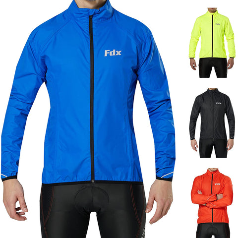 FDX MenÃƒÆ’Ã‚Â¢ÃƒÂ¢Ã¢â‚¬Å¡Ã‚Â¬ÃƒÂ¢Ã¢â‚¬Å¾Ã‚Â¢s Cycling Jacket - Waterproof Lightweight Breathable Cycle Rain Tops - High Visibility Full Sleeves Taped Seams Reflective Jersey - Windproof Coat for Running, Bike Racing (Blue Medium)