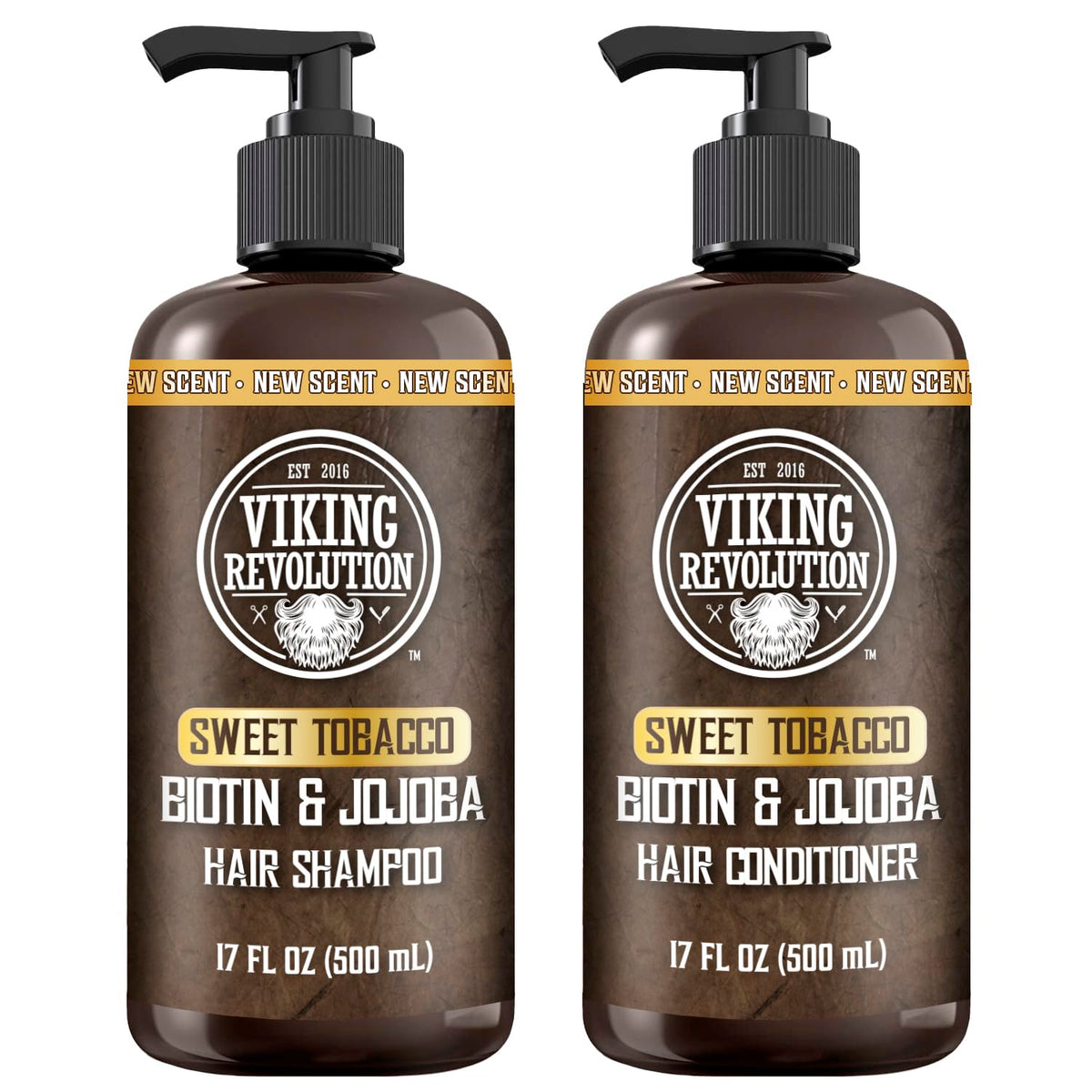 Viking Revolution Sweet Tobacco Mens Shampoo and Conditioner Set with Biotin and Jojoba Oil - Natural Hair Shampoo and Hair Conditioner for Men with Vitamin B5 - Mens Shampoo for Thinning Hair (17Oz)