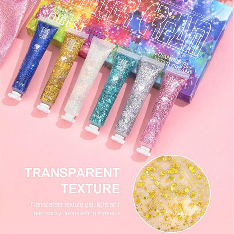 RoseFlower 6pcs Body Glitter Gel, Glitter Gel Makeup for Face Hair Body, Sparkling Glitter Gel Shimmer Liquid Eyeshadow, Holographic Glitter Body Paint for Concerts Festival Rave Accessories