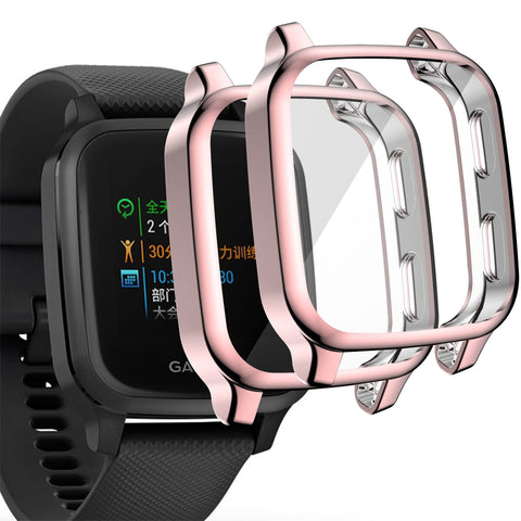 Acadeny [Pack of 2] Case Compatible with Garmin Venu Sq Music, Rose Gold High Transparency All-Round Protective Case with Screen Protector, Scratch-Resistant, Ultra Thin TPU Protective Case for