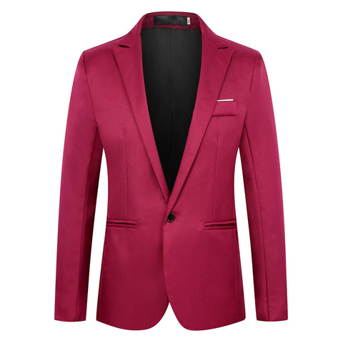 Letuwj Men's Coat Casual Suit Solid Color Suit Wine red M