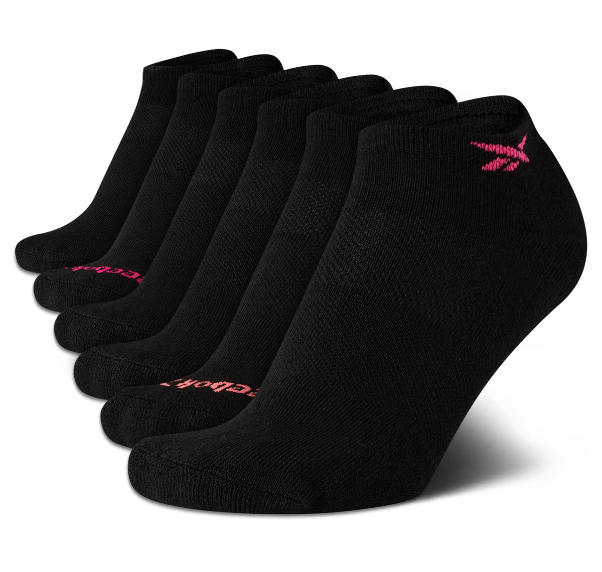 Reebok Women's Low Cut Socks - 6 Pack Performance Cushion Comfort No Show Socks - Breathable Athletic Socks for Women (4-10), Size 4-10, Black Logo