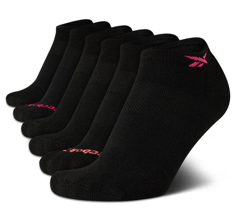Reebok Women's Low Cut Socks - 6 Pack Performance Cushion Comfort No Show Socks - Breathable Athletic Socks for Women (4-10), Size 4-10, Black Logo