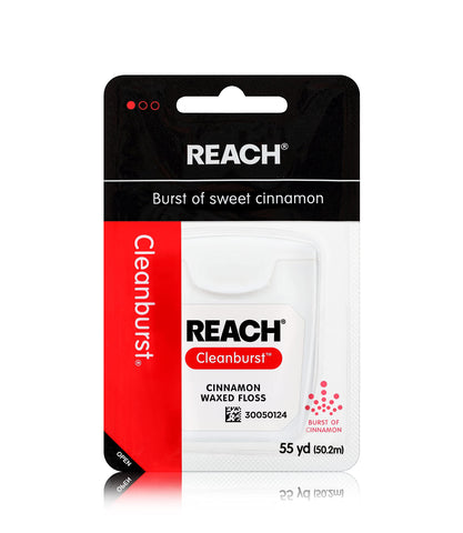 REACH Waxed Dental Floss, Cinnamon, Plaque Remover, Shred Resistant, Extra Wide Cleaning, Gentle on Gums & Teeth, PFAS-Free, Oral Care, For Adults & Kids, 55yd, 1 Pack