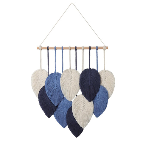 Weldomcor Macrame Wall Hanging Handmade Woven Tapestry Leaves Decoration Boho Chic Wall Decor Bohemian Feather Wall Art for Living Room Bedroom Balcony Office Apartment Wedding Ornament (Blue)