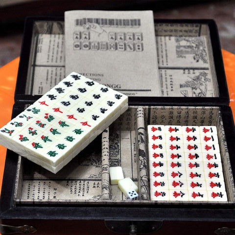 NUOBESTY Chinese Mahjong Game Set Traditional Mahjong with Antique Case and English Manual for Party Toys Favor 1 Set