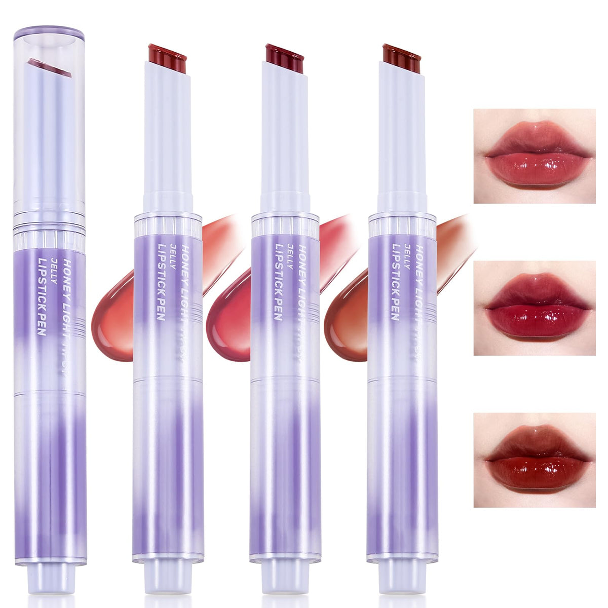 Jutqut Jelly Lipstick, 3 Colours Tinted Glasting Melting Balm, Jelly Lip Gloss Lip Stain, Long Lasting Moisturising, High Pigmented, Plumping Lip Makeup, Mirror Effect for Fuller Lips 04# 05# 06#