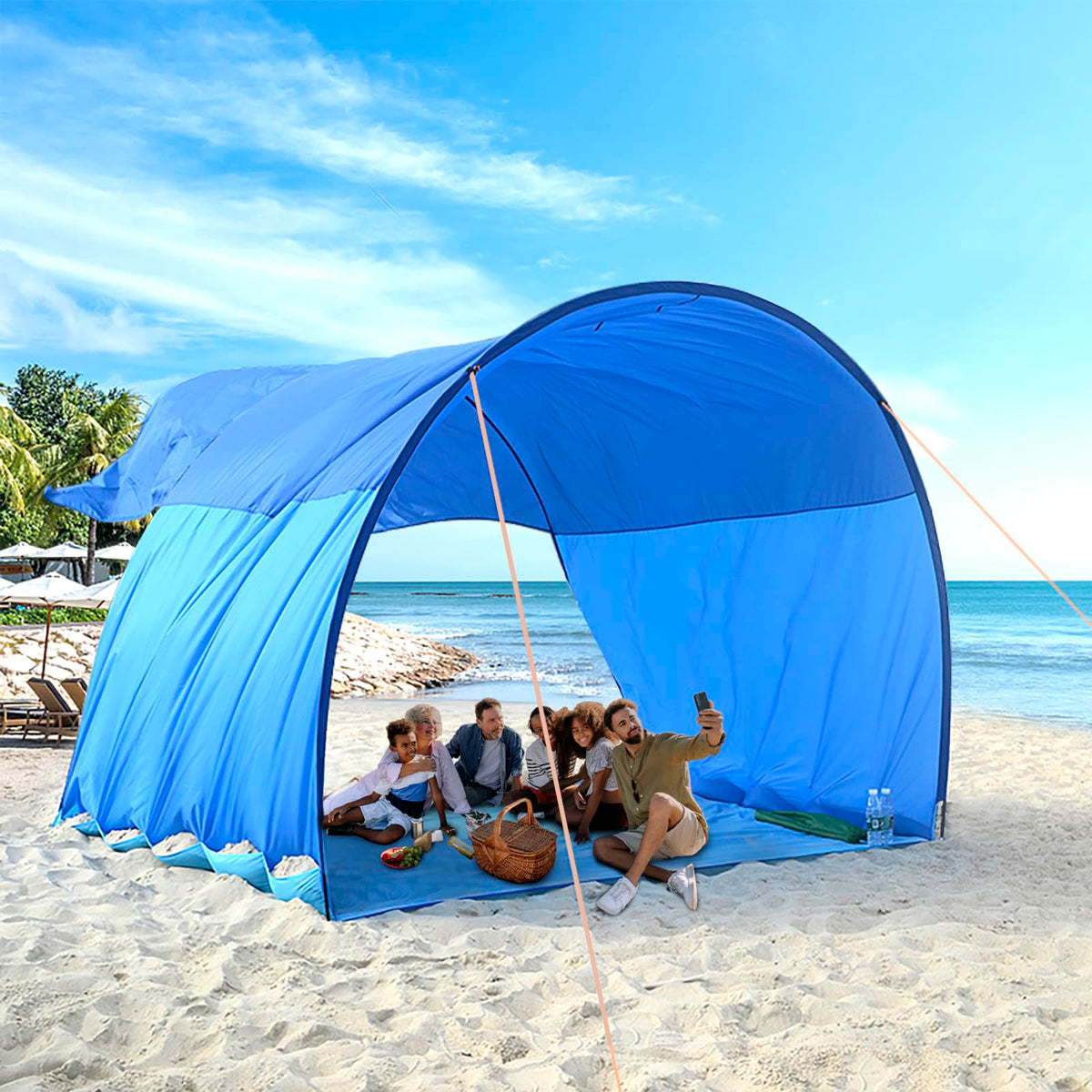Beach Tent & Beach Mat in One Set Sun Shelter 360 Surround Suncover, Outdoor Shade for Camping, Backyard, Picnics - Sand, Grass All Suitable, Patented Design.