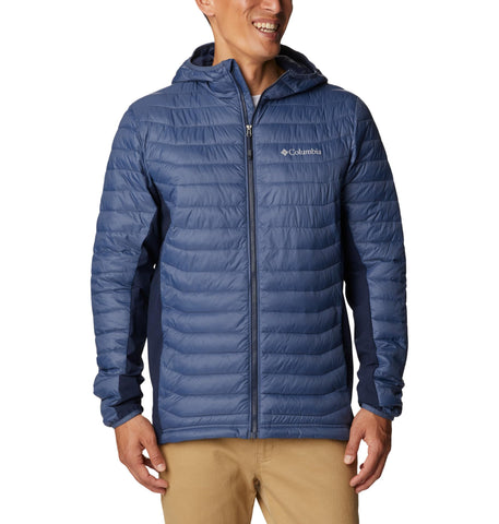 Columbia Men's Powder Pass Hooded Jacket Hooded Puffer Jacket, Dark Mountain x Collegiate Navy, Size XL