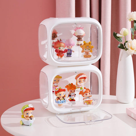 2PCS Display Case for Figures, Clear Miniature Display Box for Collectibles, Display Stand Acrylic Display Storage Case with Door Dust for Rock Stone Lego Collectibles Action Pop Mart
