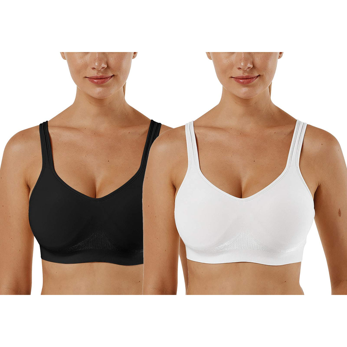 Vertvie Women's Sports Bra Seamless Comfort Push Up Bra Wireless Padded Plus Size Yoga Sleep Bra 1/2/3 Pack(2 Pack-Black+White,S)