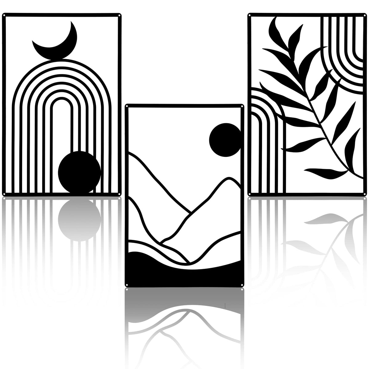 3 Pcs Black Metal Wall Decor Boho Abstract Wall Art Mid Century Modern Decor Minimalist Geometric Wall Art Boho Wall Hanging Decor for Home Bedroom Living Room Above Bed Office, 16.93"x11" (Classic)