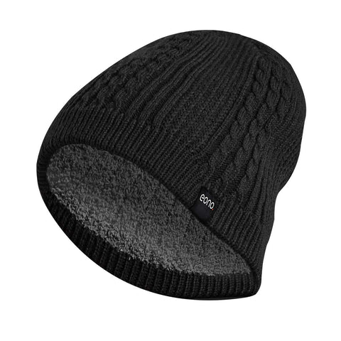 Eono Beanies Hat for Men Women Unisex Winter Cuffed Plain Hat Soft Warm Knitted Beanies Cap (Navy) (Fleece, Black)