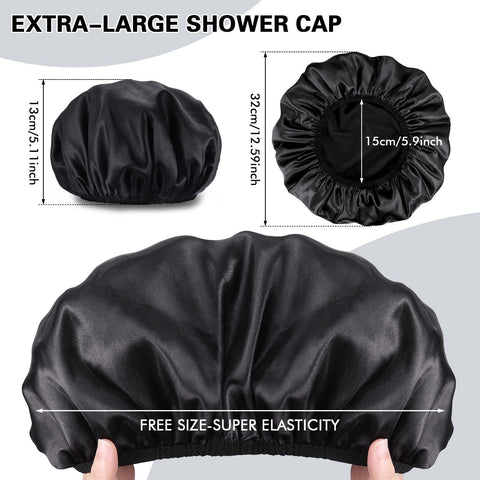 Fentar Shower Cap, Triple Layer Shower Cap for Women, Waterproof Shower Cap with Microfiber Liner, Practical Bathing Accessories, Soft Hair Wrap, Reusable Large Shower Cap for Long Hair (Black)